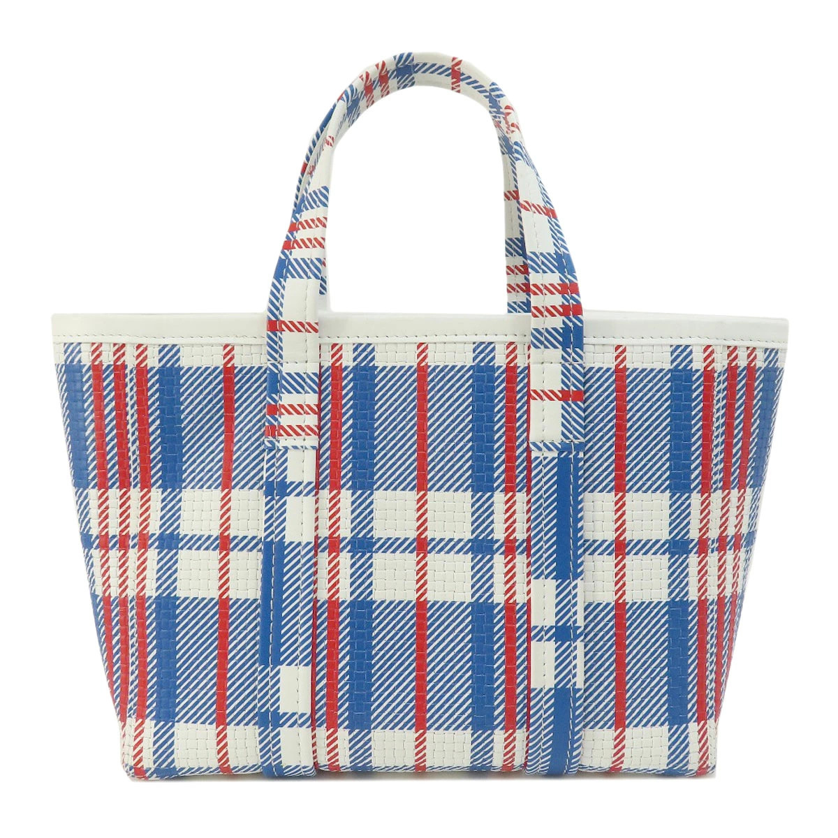 Balenciaga West Barbes Shopper Red East Check Tricolor Tote Blue White